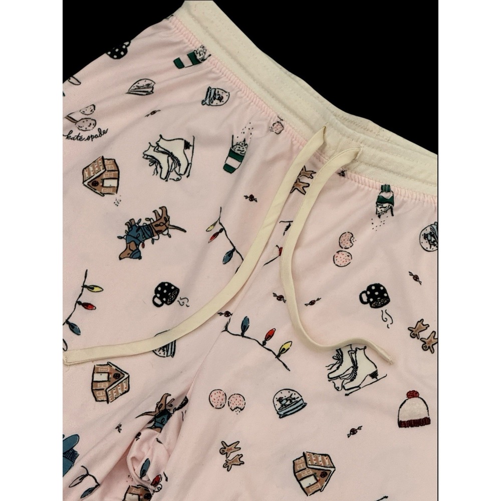 KATE SPADE Women Pajama Pant Set S Jersey Blush Pink HOLIDAY Dachshund Henley - Picture 9 of 12
